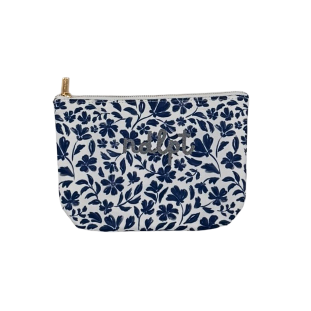 'ndlpt' Embroidered Small Project Pouch - Blue Floral