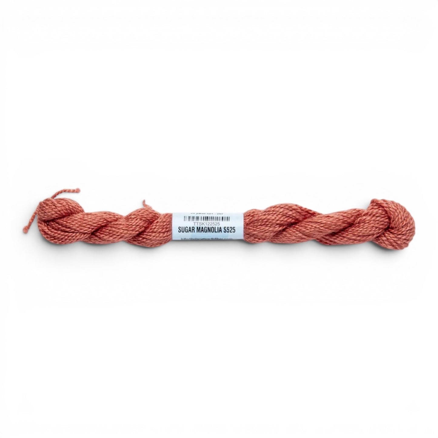 Atlantic Blue Canvas Essentials Skeins - 525 Sugar Magnolia, a coral-pink silk-blend fiber for needlepoint. 50% Silk, 50% Merino Wool, 30 yards.