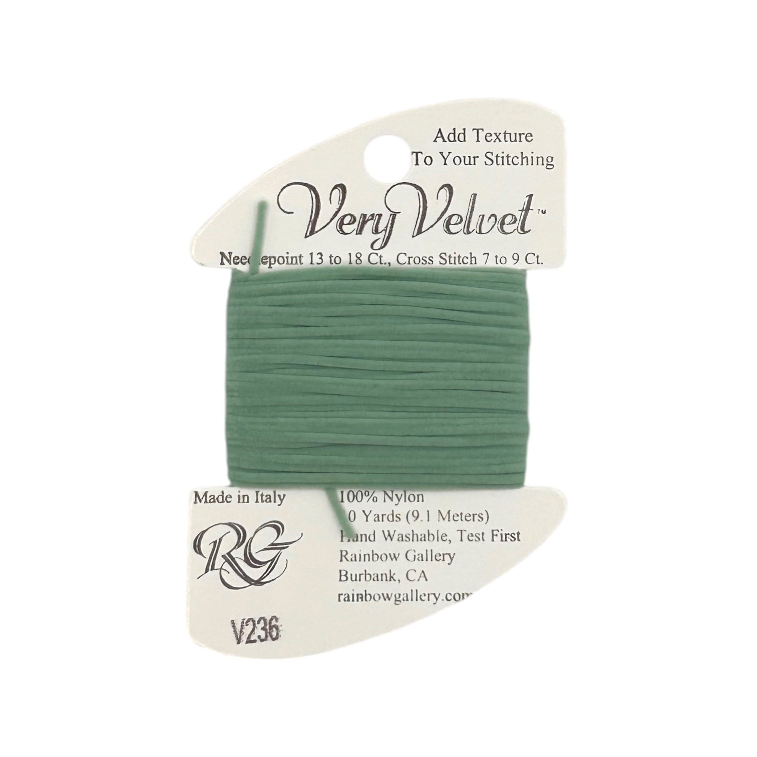 Atlantic Blue Canvas V236 Very Velvet sage green nylon thread on a spool for needlepoint and cross stitch projects.