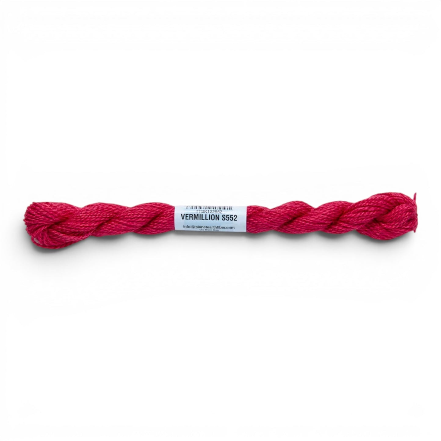 Atlantic Blue Canvas Essentials Skeins 552 Vermillion, a bright pink silk-blend embroidery thread for 18 mesh canvas.