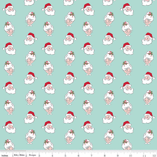 Claus & Co. Santa Heads Blue Fabric