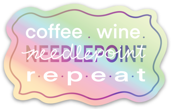 needlepoint, coffee, wine holographic sticker