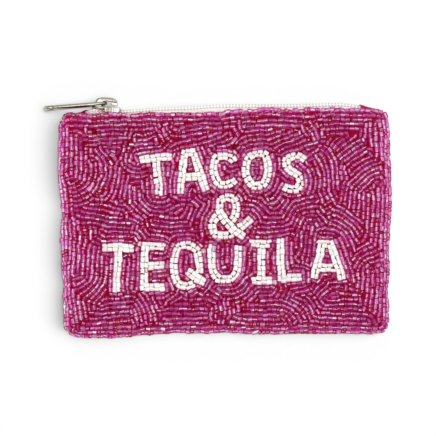 Pink Tacos and Tequila Beaded Coin Wallet