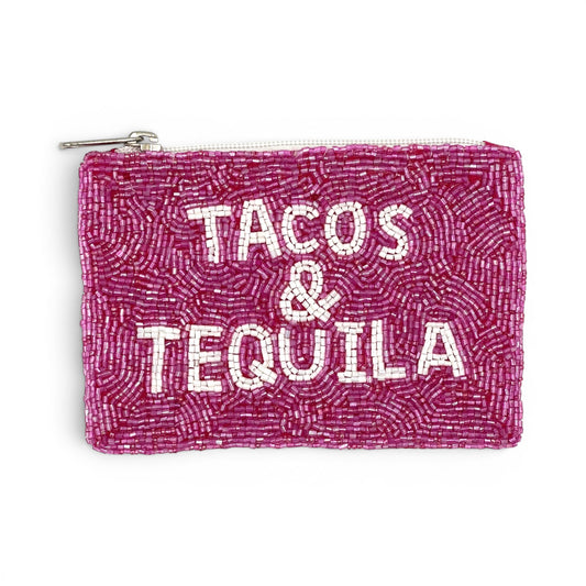 Pink Tacos and Tequila Beaded Coin Wallet