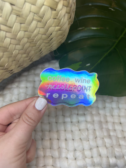 needlepoint, coffee, wine holographic sticker