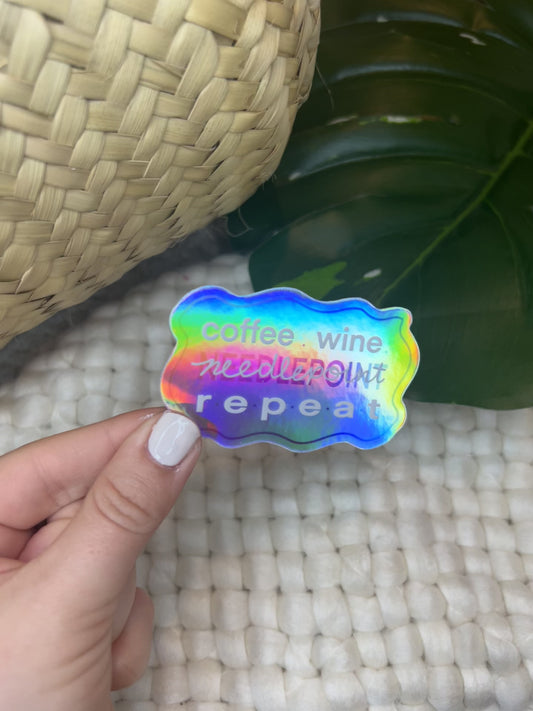 needlepoint, coffee, wine holographic sticker